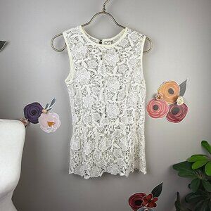 CAbi White Open Lace Sleeveless Peplum Top - Size - XS